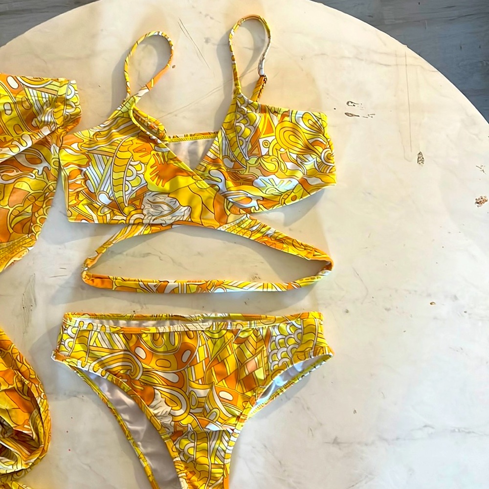 SHEIN yellow 2 piece bathing suit with pants never worn.